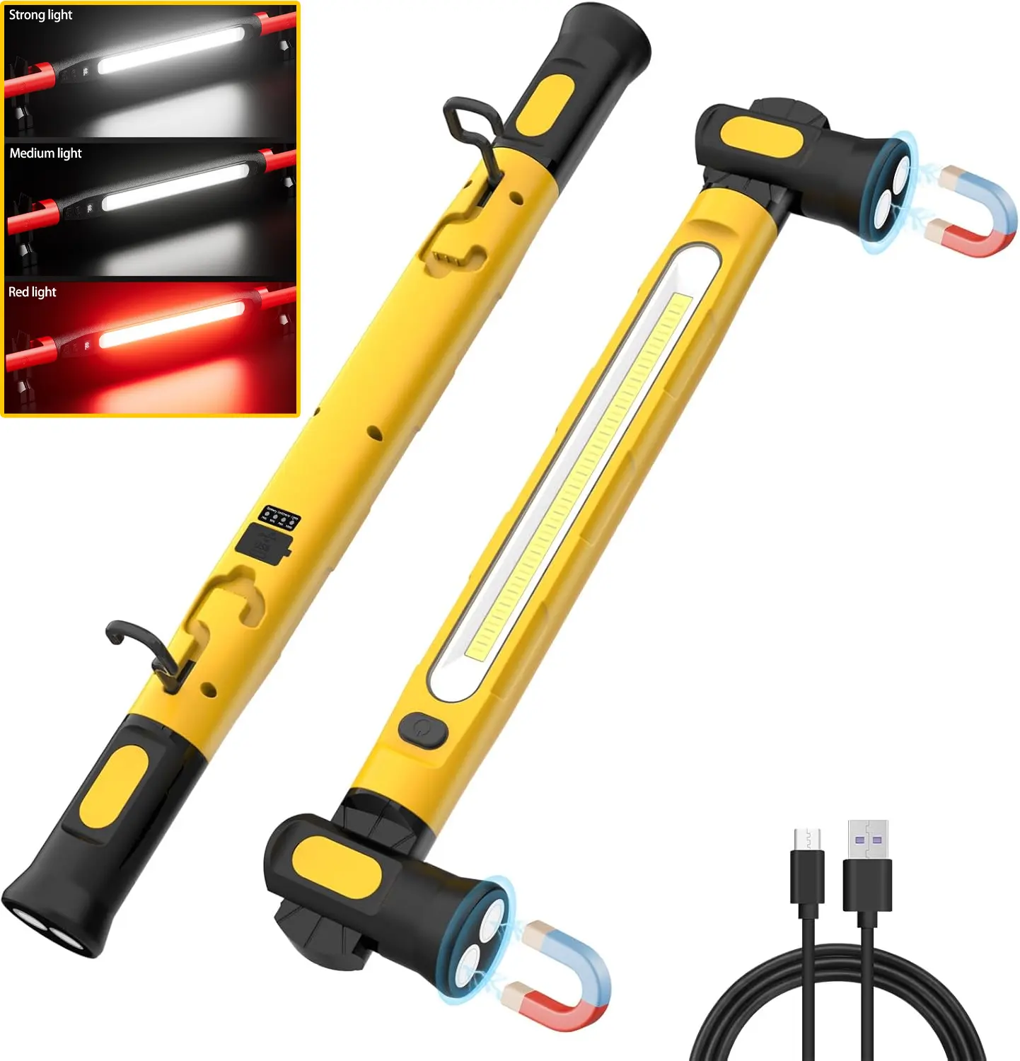 2026 Magnetic LED Work Light Bar - High Performance Flashlight, 3000LM COB Inspection Lamp, 5200mAh USB Rechargeable, 3 Color Modes, 360° Adjustable, IP55 Waterproof, USB Output, Portable Mechanic Light for Car Repair, Camping
