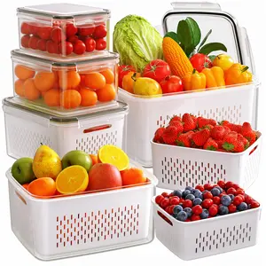 Fruit & Vegetable Storage Box, 6 Counts Double Layer Drainage Box,Kitchen Accessories Storage Organizer, Household Essentials,Containers Utensils