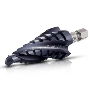 VEVOR Step Drill Bit, 1/4 to 3/4 inch, 1/4 inch Hex Shank, TiAlN Coating Cobalt HSS High Speed Steel, Four Spiral Flute Step Bit for Metal, Stainless Steel, Aluminum, Wood, Plastic, Fiberglass