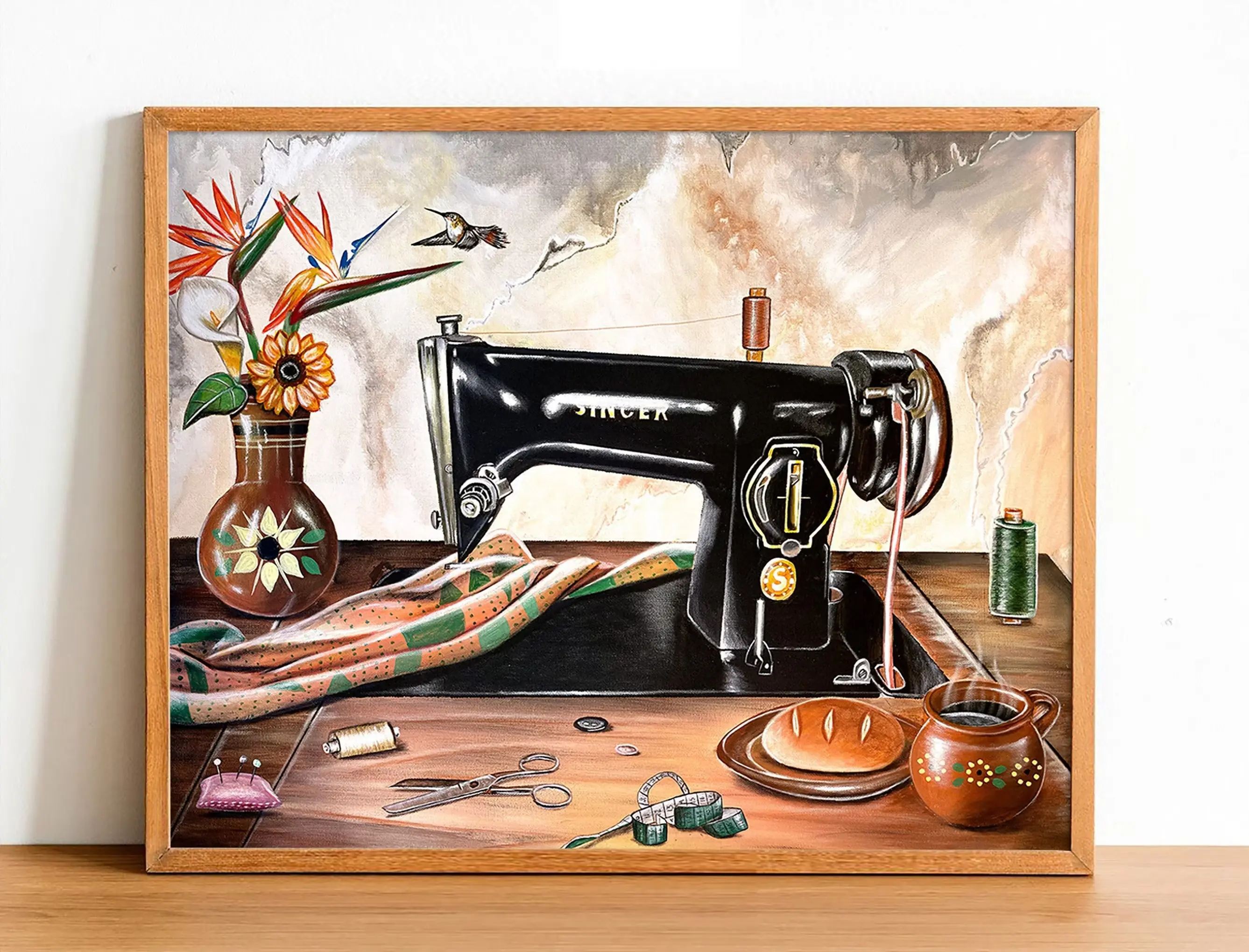 La Maquina de la Abuela Art Print Unframed , Sewing Machine, Mexican art, Mexican painting, Mexican decor, mexican gifts, Vintage Sewing art