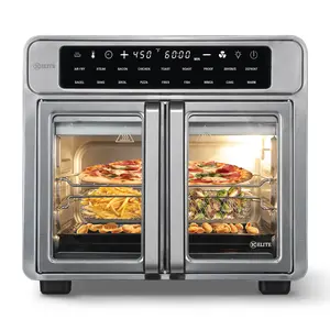 Kitchen Elite 16 Qt French Door Air Fryer Oven Countertop Cooker with LED Display 100-450°F Range Stainless Steel Finish Multi-cooking Functions