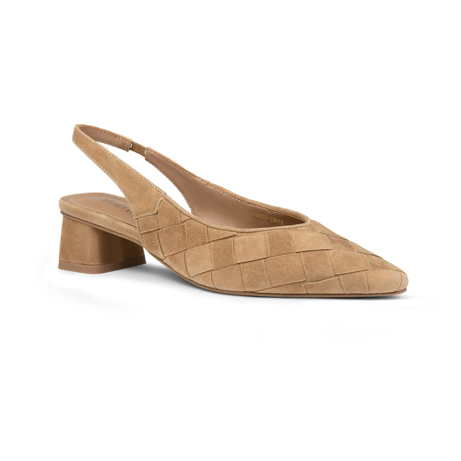 Women's Genuine Sheepskin Leather Slingback Pumps,  Pointed Toe, 2 Inches Block Heel  Woven Leather Heels for Work Office Casual Platform Sandals Footwear