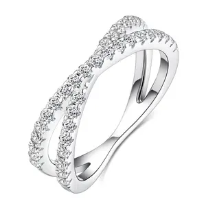 IMOLOVE Moissanite Wedding Band for Women, Criss Cross D Color VVS1 Moissanite Eternity Rings, Stackable Promise Ring for Engagement, Anniversary, Proposal