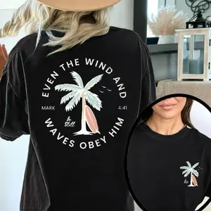 Bible Verse T-Shirt with Trendy Coconut Tree Backprint, Perfect for Christian Teen Baptism