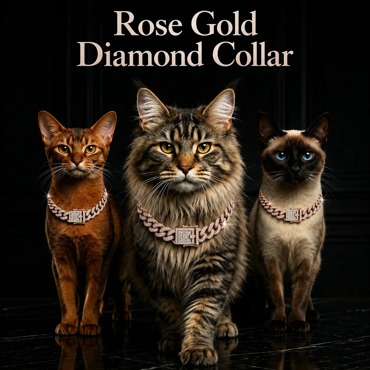 Rose Gold Crystal Detail Luxury Cuban-Style Pet Collar - Elegant Design, Indoor & Outdoor Use, Suitable for Cats & Dogs, Medium-Large Sizing, 2 Available Sizes, All-Season Neck Accessory