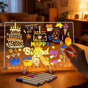 Colorful LED writing board personalized LED lights, Acrylic message board erasable USB kids drawing board night light