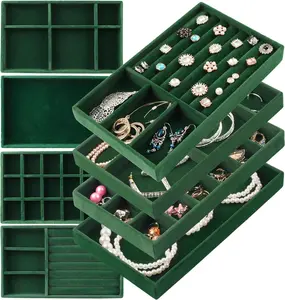 8Pcs Jewelry Drawer Organizer, Stackable Velvet Organizer Tray, Drawer Inserts for Jewelry Organization, Showcase and Safely Store Your Collection with Elegance and Sophistication (Green)