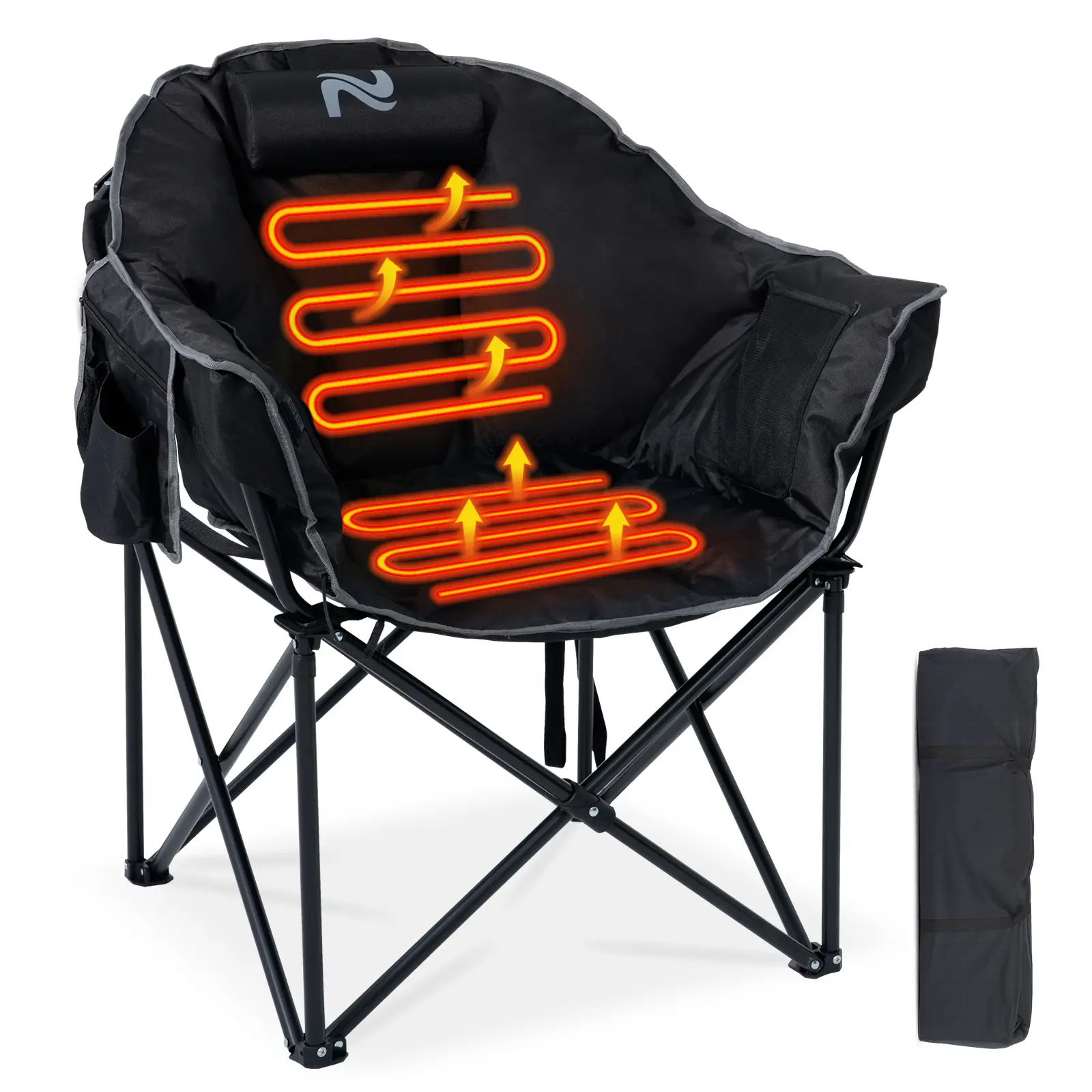 ABORON Heated Camping Chair, Outdoor Sports Oversized Heated Folding Chairs with 3 Heat Levels 【Batteries not included】 Patio Lawn Lounge Chair Supports 500 lbs