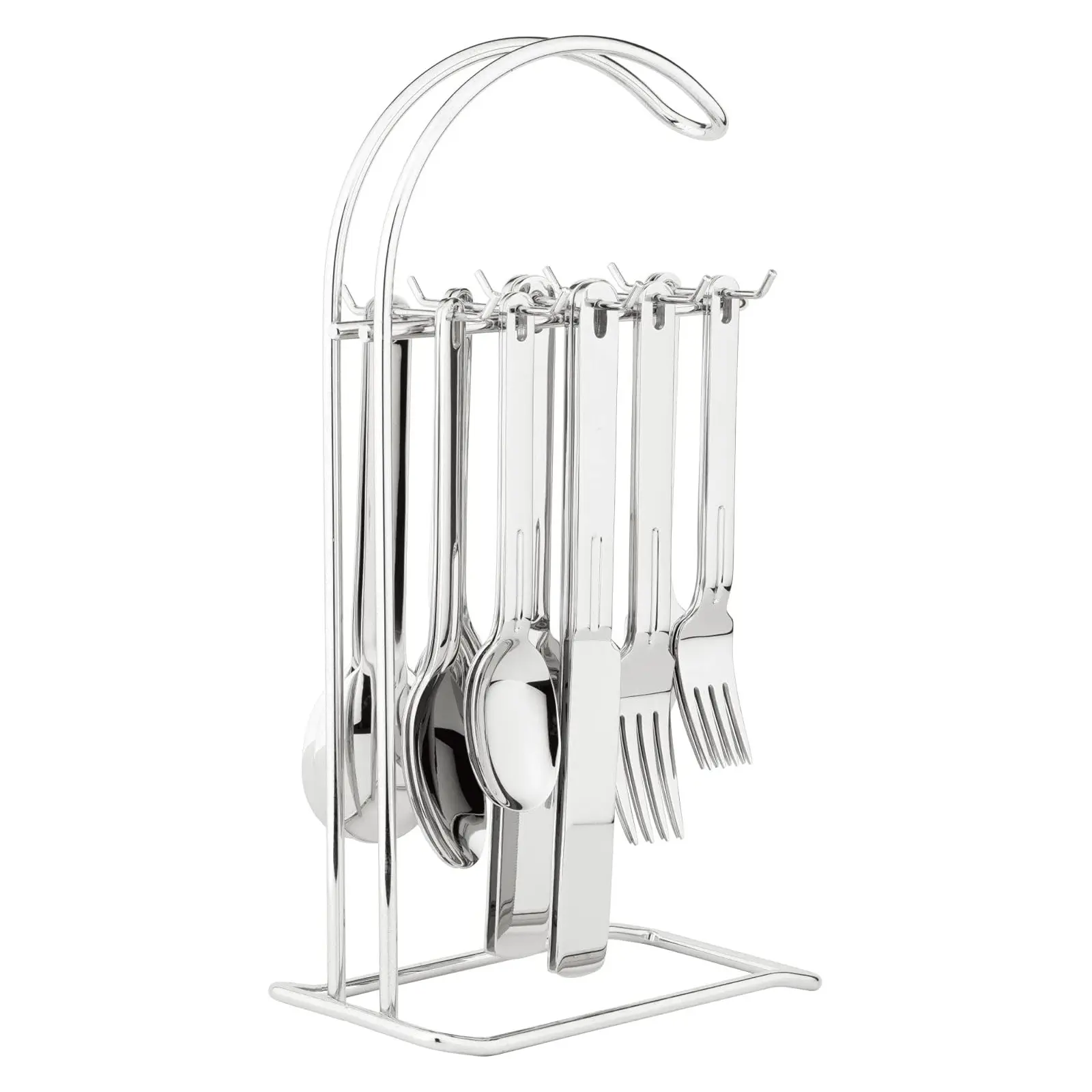 20-Piece Hanging Flatware with Stand Set 18/8 Stainless Steel Silverware Cutlery Service for 4 Mirror Polished Dishwasher Safe
