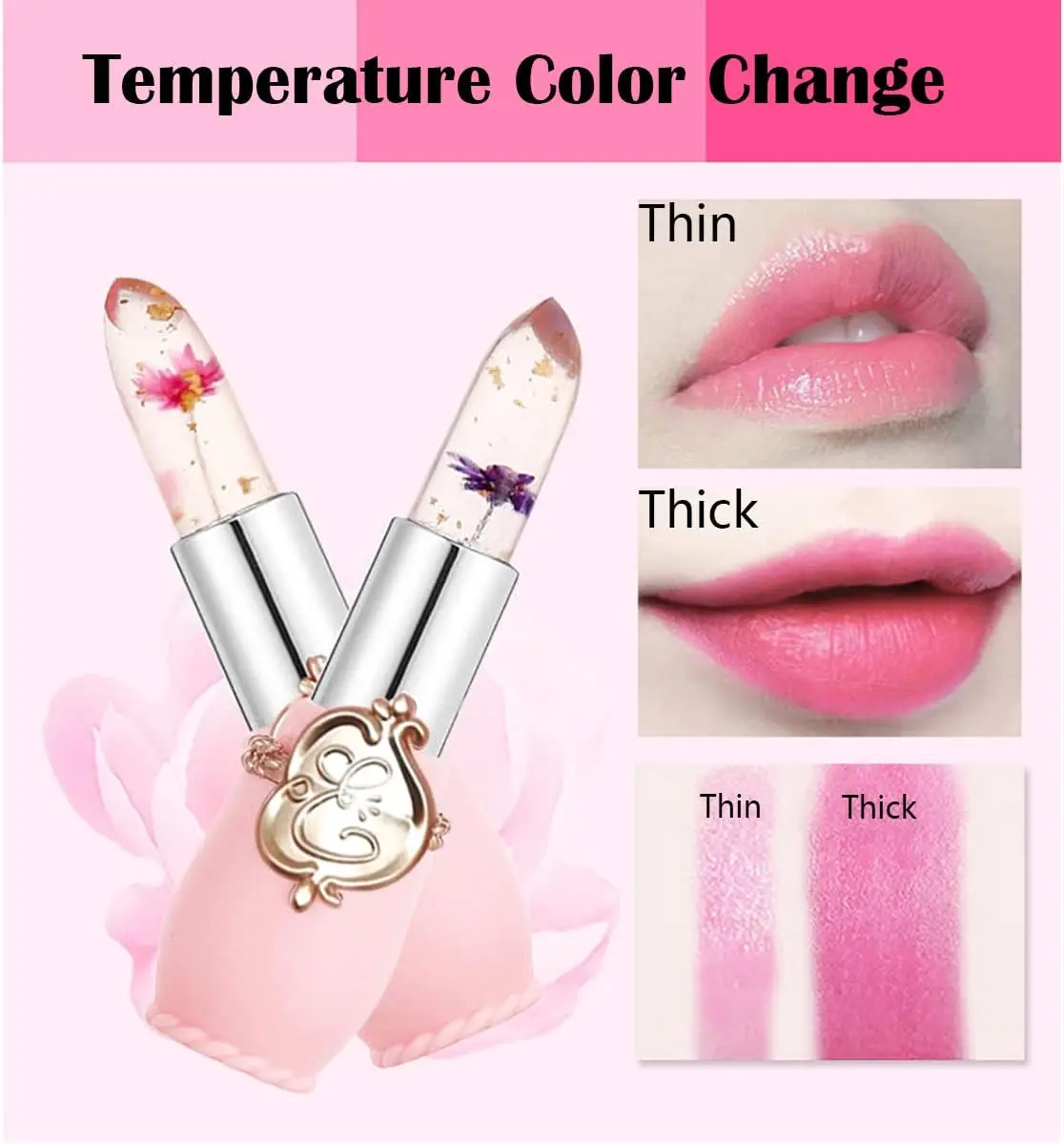 6 Pcs Crystal Flower Jelly Lipstick Set – Temperature-Responsive, Moisturizing, Long-Lasting, Color-Adjusting Lip Balm with Flowers, Ideal Gift for Women and Girls Gloss Lipgloss Cocoa Daily