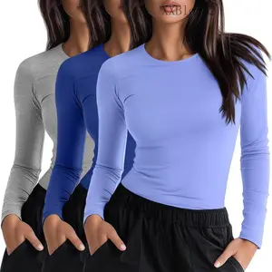 3 Pack Womens Underscrub Shirts Long Sleeve Crewneck Tops Fitted Layering Clothes Comfort Knit Tops for NurseXXBloop210