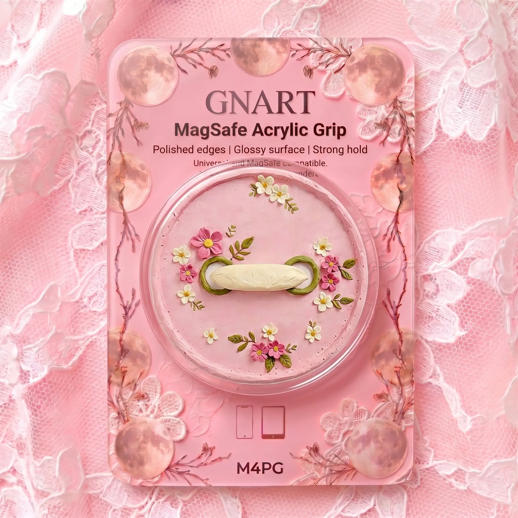 Cottagecore Floral MagSafe Grip | Cute Pink Clay Flower Acrylic Phone Grip Tok | Vintage Bit and Blossom Phone Holder Stand | Aesthetic Wildflower Gift | Universal Magnetic Phone Grip