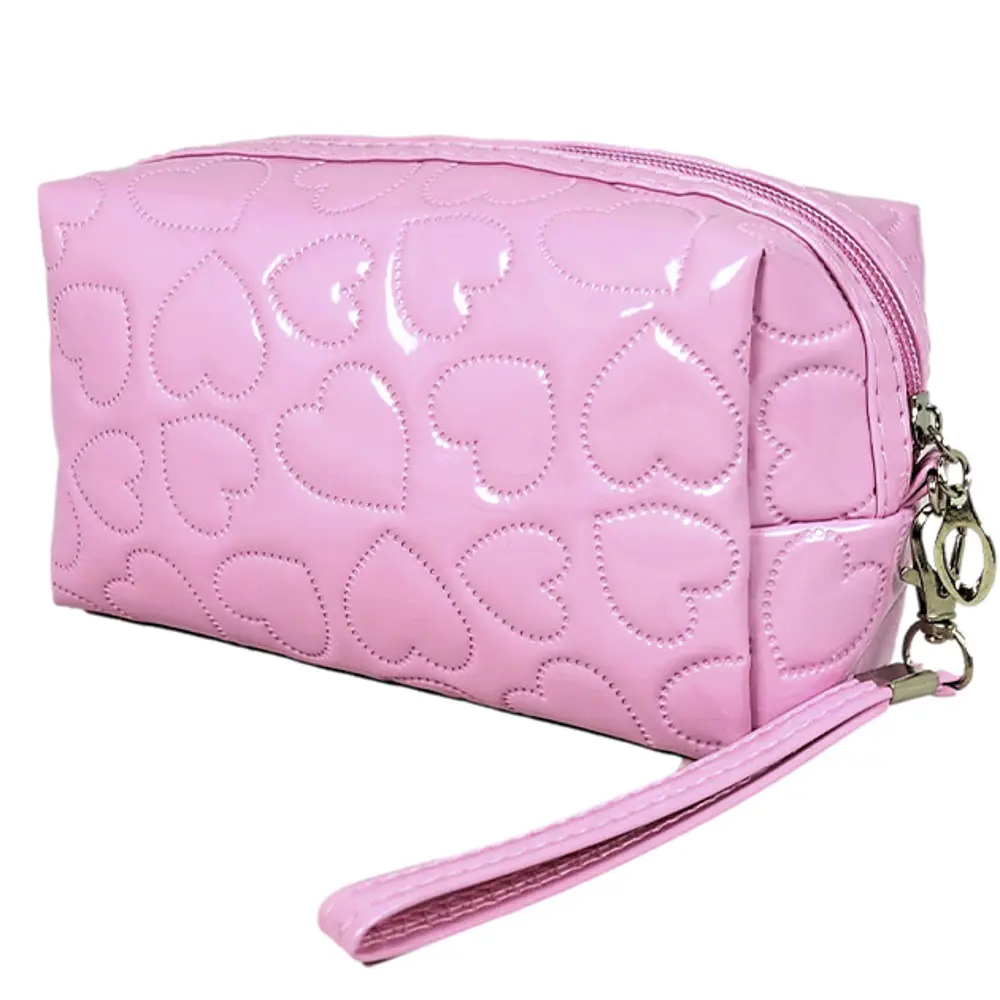 Pink Heart Pattern Makeup Bag