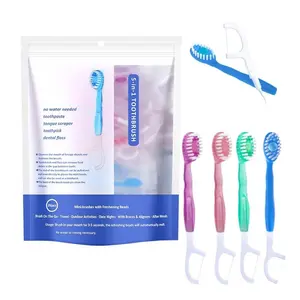 26 Count  On-the-Go Disposable Toothbrush with Toothpaste - Mini Travel Toothbrush, 5 in 1 Pre-Pasted Toothbrushes with Floss + Pick + Tongue Scraper, Individually Packed Travel Essentials-Needed Oral
