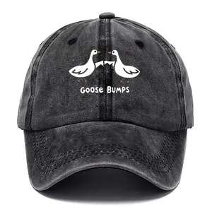 Retro goose print baseball cap with casual style dad hat suitable for men's worn-out duck patterned sports hat