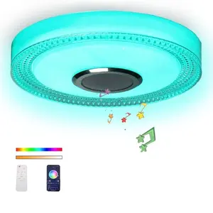 【2024 Best】Bathroom Ceiling Light Waterproof Shower Light with Bluetooth Speaker Flush Mount Ceiling Fixture Dinmmable RGB Color Change, App+Remote Control Led Music Ceiling Lamp for Kids Room Bedroom