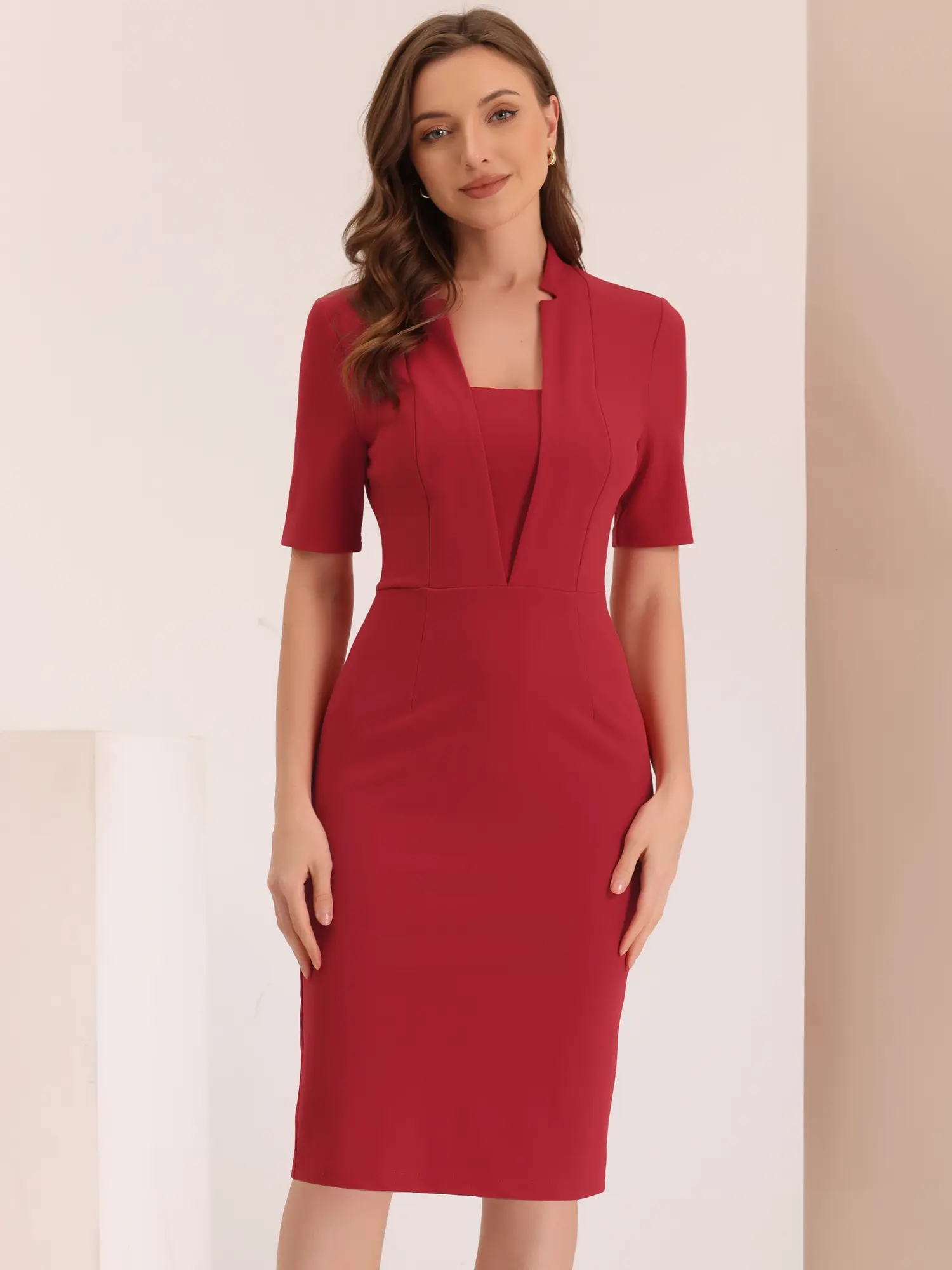 INSPIRE CHIC Formal Pencil Dress Women's Short Sleeve Work Office Bodycon Sheath Dresses