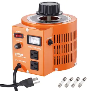 summervibes VEVOR 2000VA Auto Variable Voltage Transformer, 15.3 Amp, 110V Input 0-130V Output AC Voltage Regulator Power Supply, with 4 Extra Fuses Thermal Control Switch for Home Industrial Office