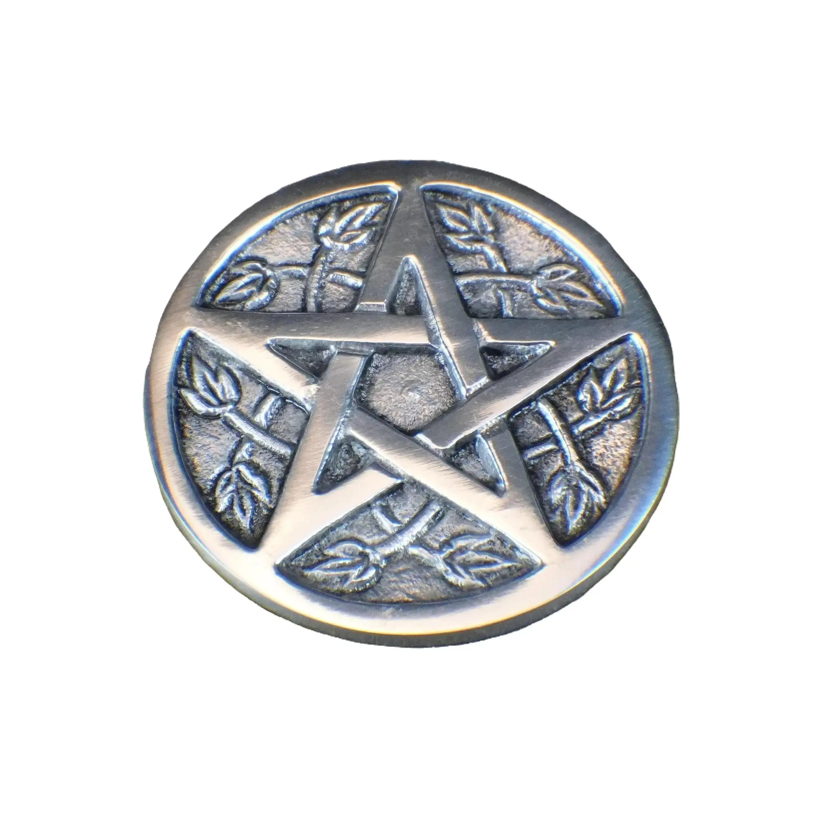 3.5-Inch Aluminum Altar Tile - Leaf-Wrapped Pentacle for Earth-Centered Rituals Lightweight & Strong Decorative Ornament for Religious Practices Metal, Energy Protection Religious Decorations, Silver Religious Decorations