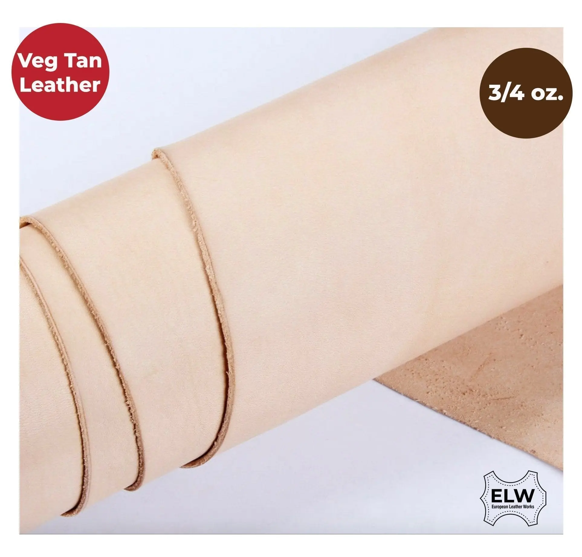 3/4 oz. (1.2-1.6 mm) Veg Tan Full Grain Leather Cowhide Pre-Cut Pieces  - Import AA Grade Tooling Leather Hide - Vegetable Tanned Leather for Tooling, Carving, Molding, Dyeing