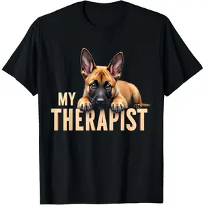 Funny Malinois Puppy My Therapist Belgian Shepherd Dog T-Shirt Cotton Tee