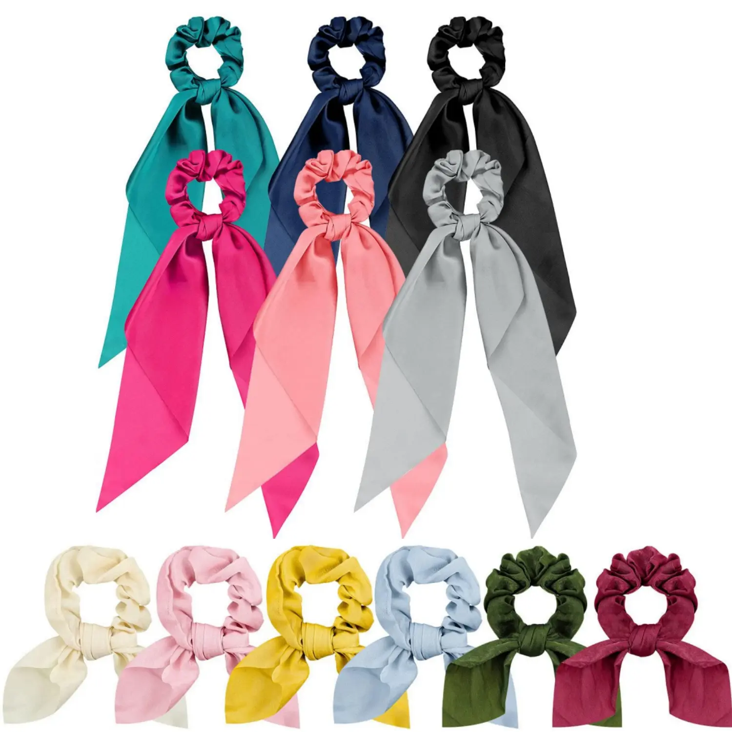 12Pcs Bow Silk Scrunchies, Hair Ties with Bow, Hair Scarf Scrunchies | Knotted Scrunchie Bow for Women, Satin Hair Ribbon Scrunchy Elastic Hair Tie Accessories - Home Improvement.