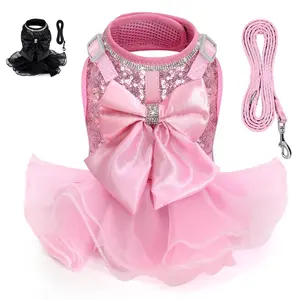 Cute Dog Cat Chest Harness Belt Set Bow Tie Puppy Kitten Vest Nylon Strap No Tangle Leash Harness Leash Combo Suitable for Small Medium Dogs, Pet Supplies Material