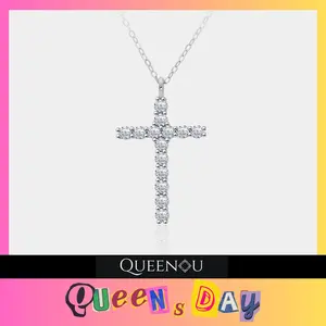 【231】December QUEENSDAY 925 Sterling Silver Cross Synthetic Moissanite Necklace