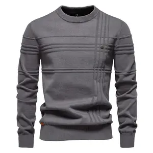 Static Cuff  Mens Crewneck Pullover Sweater Knitted  Stripped Quality Autumn Winter Warm Sweaters for Men