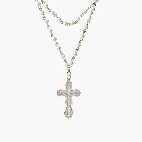 en route Everette Cross Necklace in Silver, Minimalist Pearl Cross Celestial Design, Chic Everyday Jewelry for Layered Styling & Effortless Modern Looks