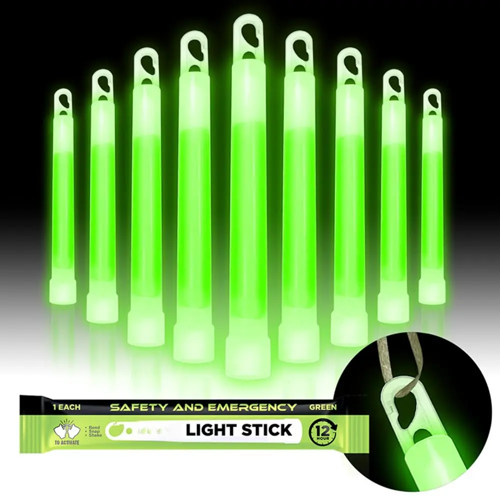Emergency Safety Military Grade Glow Sticks, 10pcs, 6'' Ultra Bright Glow Sticks with 12 Hours Duration.Great for Hiking, Party, Camping, Blackouts, Hurricane and Survival Kits (Green)