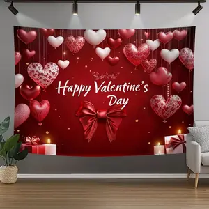 1PC,2D Flat Valentine's Day Heart Balloon Bowknot Tapestry, Romantic Proposal Confession Party Decoration, Warm Wedding Room & Bedroom Decor, Festival Atmosphere Photography Background Prop