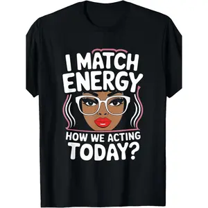 Plus Size Energy Match Funny Vibes T Shirt for Women Round Neck Black Machine Washable Gift
