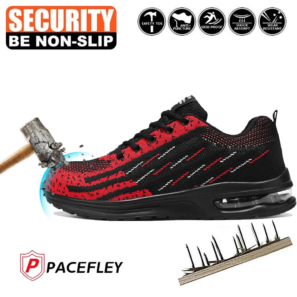 Minimalist Safety Sneakers, Lace-up Athletic Mesh Work Footwear for Men with Steel Toe, Puncture & Slip-Resistant for the Industrial Worker, Closed, Warehouse, Walking Shoes, Shoes, Round Toe, Laces, Classic, Mesh Fabric, Outdoors, Steel Toe Sneakers