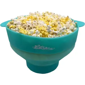 | Collapsible  Microwave Popper with Customized ACP Logo | BPA and PVC Free  Bowl with Handles | Dishwasher Safe | Includes 2-2 oz Bags of Kernels (Teal)