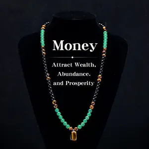 ARPURRAINA Money Attraction Necklace With GreenAventurine & Tiger Eye  Pendant Healing Crystal Stone ，Anniversary, Vacation &Theme Parties Jewelry Charms Abundance Crystal bracelet，Long Chain，Sweater chain，Ideal Gift Jewelry for Men and Women