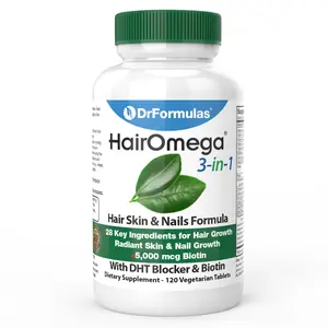 DrFormulas HairOmega 3-in-1 Hair Growth Vitamins with DHT Blocker, Biotin for Women & Men | Hair Skin and Nails Supplement for Hair Loss 120 vegetarian tablets