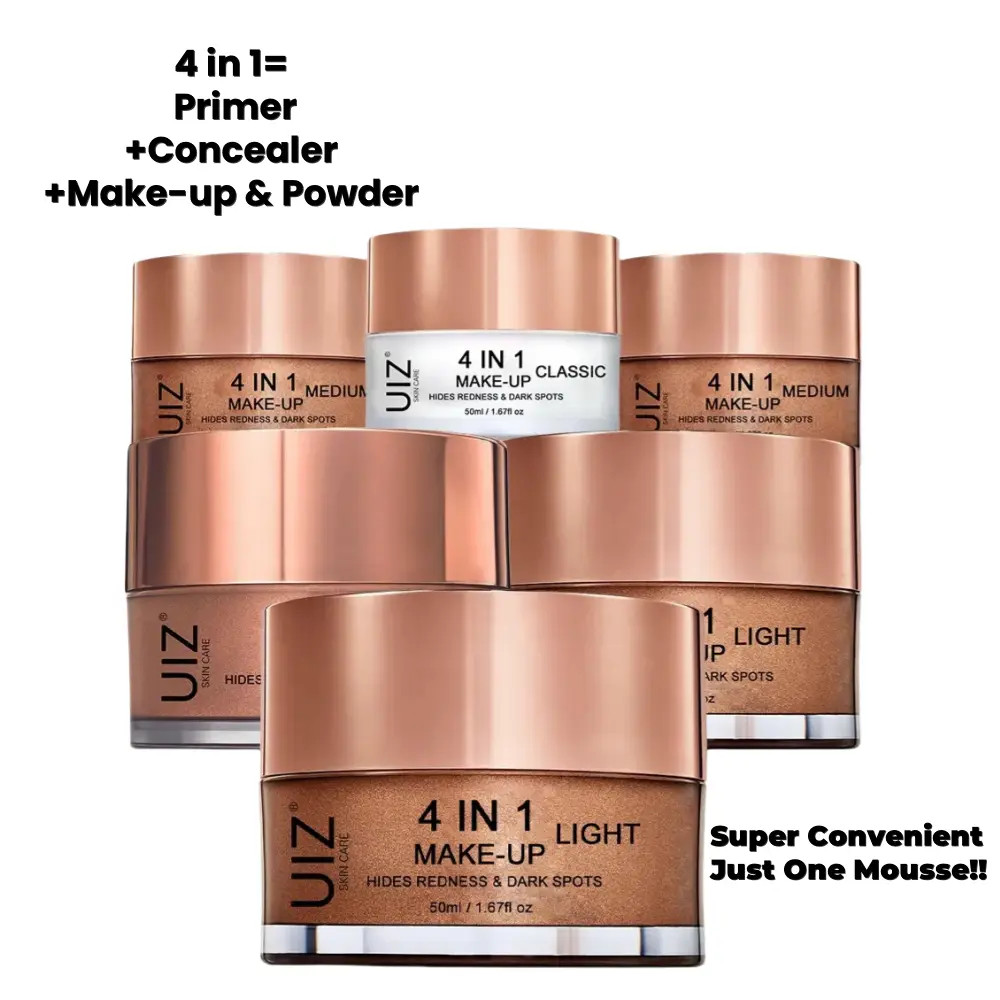 Long-Lasting Make up Mousse 4 in 1 Primer Foundation, SPF 50+, Waterproof Make-Up, Contains Primer, Foundation, Concealer, Powder, Hides Redness & Dark Spots, Suitable for Flawless & Oily Skin, Travel-Friendly Makeup Radiant