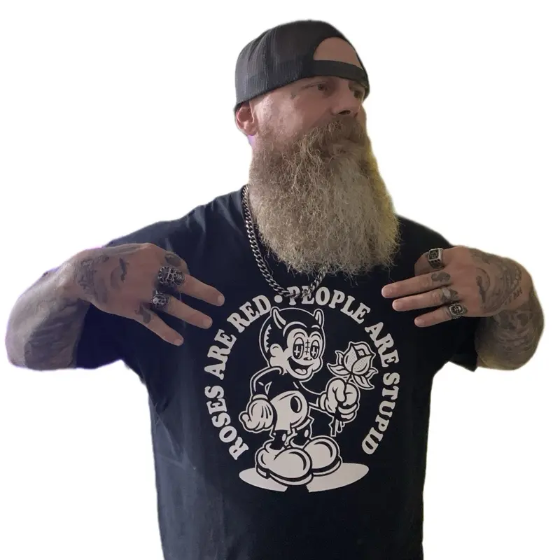 Roses are red people are stupid tshirt,lowbrow art, shirts for men Menswear Top Underwear Streetwear Round Neck Crewneck T-Shirt