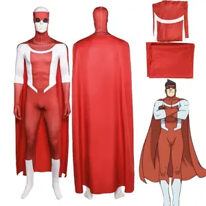 Cartoon Invincible Mark Grayson Cosplay Jumpsuit Costume Season 3 Fantasia Cloak Men Red Suits Halloween Carnival Party Clothing