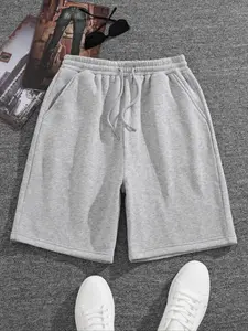 Men's Solid Color Drawstring Waist Shorts, Regular Fit Casual Comfy Breathable Loungewear Shorts for Summer, Men's Bottoms for Daily Wear
