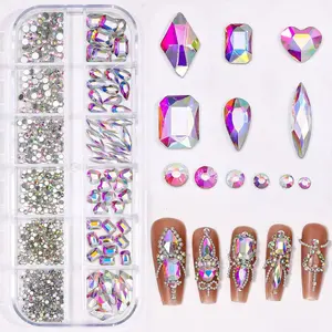 Mixed Shaped Rhinestone Nail Art Decoration, 1 Box Mixed Shape Crystal Nail Art Jewelry, DIY Nail Art Decoration for Women & Girls, Nail Charms, Nail Rhinestones