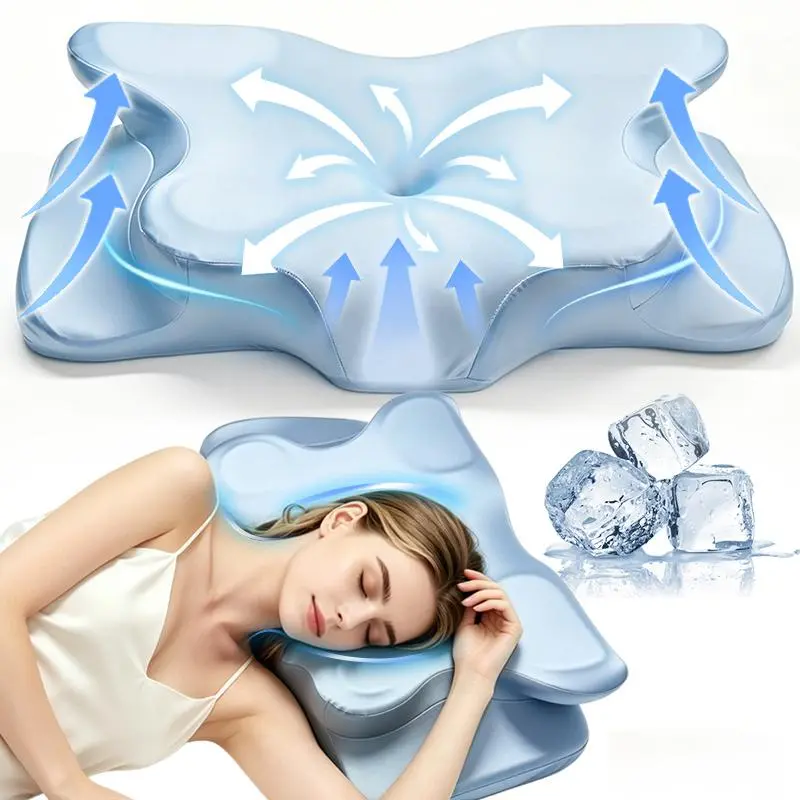 WKEFF Ergonomic Cervical Memory Foam Pillow, Contour Orthopedic Neck Support Pillow for Sleeping, Butterfly Bed Pillow for Side, Back & Stomach Sleepers
