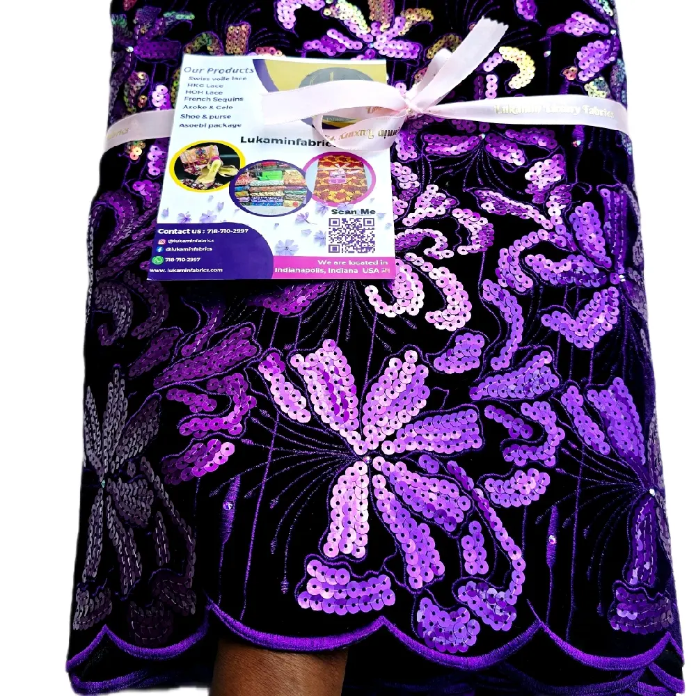 Lukaminfabric Anabel Velvet Lace with Purple Sequins Skin Friendly Fabrics.