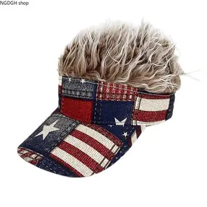 Patriotic USA Flag Wig Visor, Novelty Gag Gift Cap with Fake Hair for 4th of July Parties and Summer BBQs