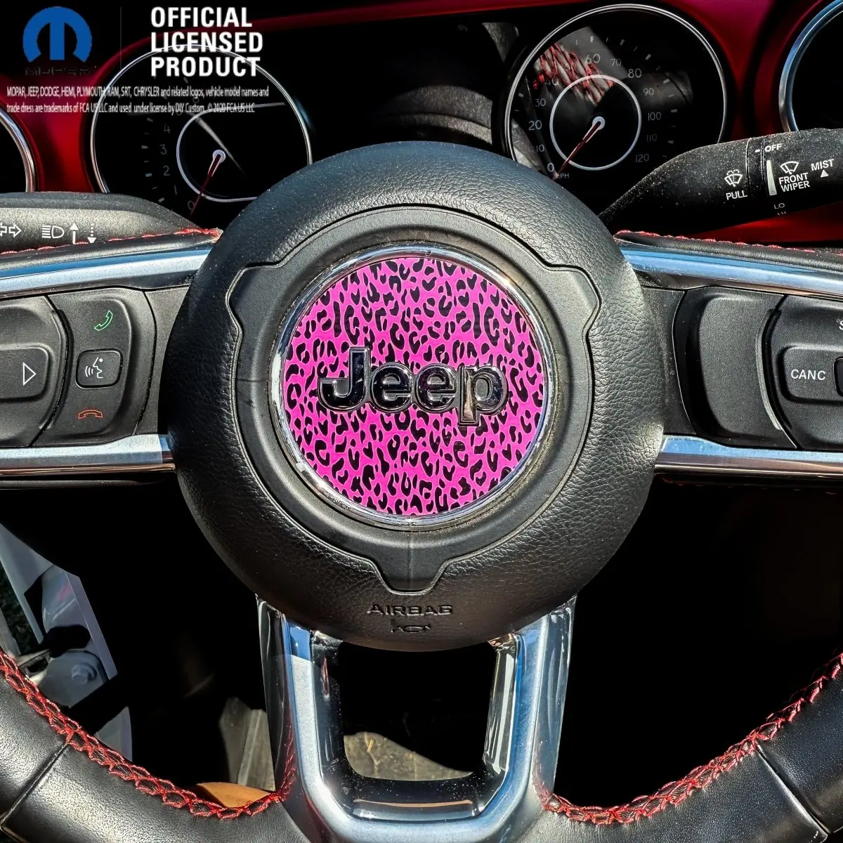 Jeep Wrangler JL Gladiator Steering Wheel Circle Pink Leopard Vinyl Decal Sticker