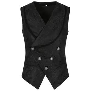 New European and American Men's Spliced Black Short Suit Collar Vest Medieval Steampunk Victorian Top Innerwear