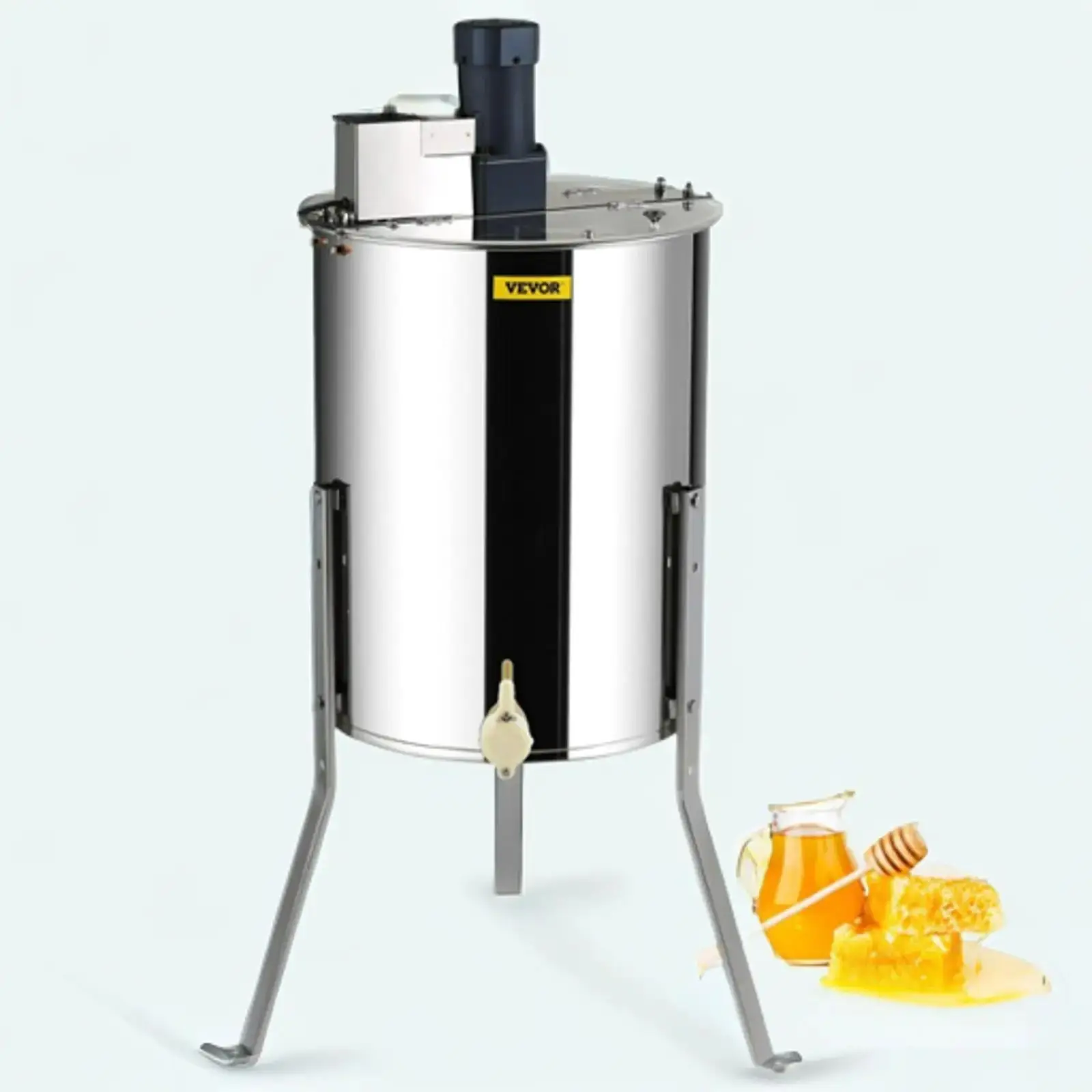 【Summerfinds】VEVOR Stainless Steel Electric Honey Extractor, 4/8-Frame Efficient Spin Honey Spinner, Height-Adjustable Plywood Legs Stand, Speed Control Apiary Centrifuge, Honeycomb Drum Spinner with Lid for Basement/Kitchen Beekeeping Supplies
