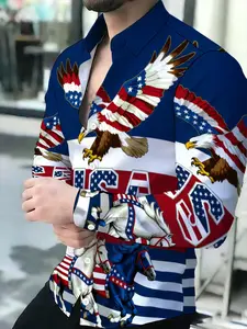 Men's Novelty American Flag Eagle Horse Pattern Long Sleeve Shirt