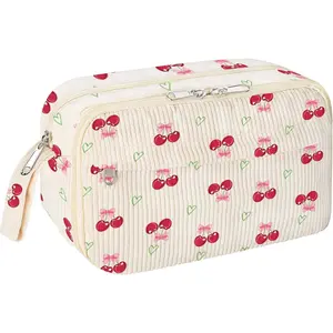 Cute Pencil Case,Large Corduroy Zippered Pencil Case Pouch, aesthetic Pencil with Compartments, Pencil Pouch School Supplies (HY-corduroy pc-cherry)